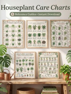 Houseplant Care Guide Prints | Beginner Plant Parent Charts | Printable Plant Care Bundle | Instant PDF Download