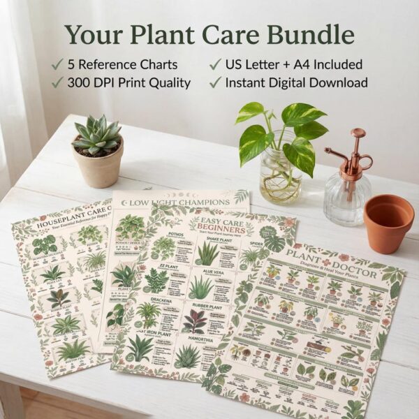 Houseplant Care Guide Prints | Beginner Plant Parent Charts | Printable Plant Care Bundle | Instant PDF Download