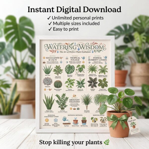 Houseplant Care Guide Prints | Beginner Plant Parent Charts | Printable Plant Care Bundle | Instant PDF Download